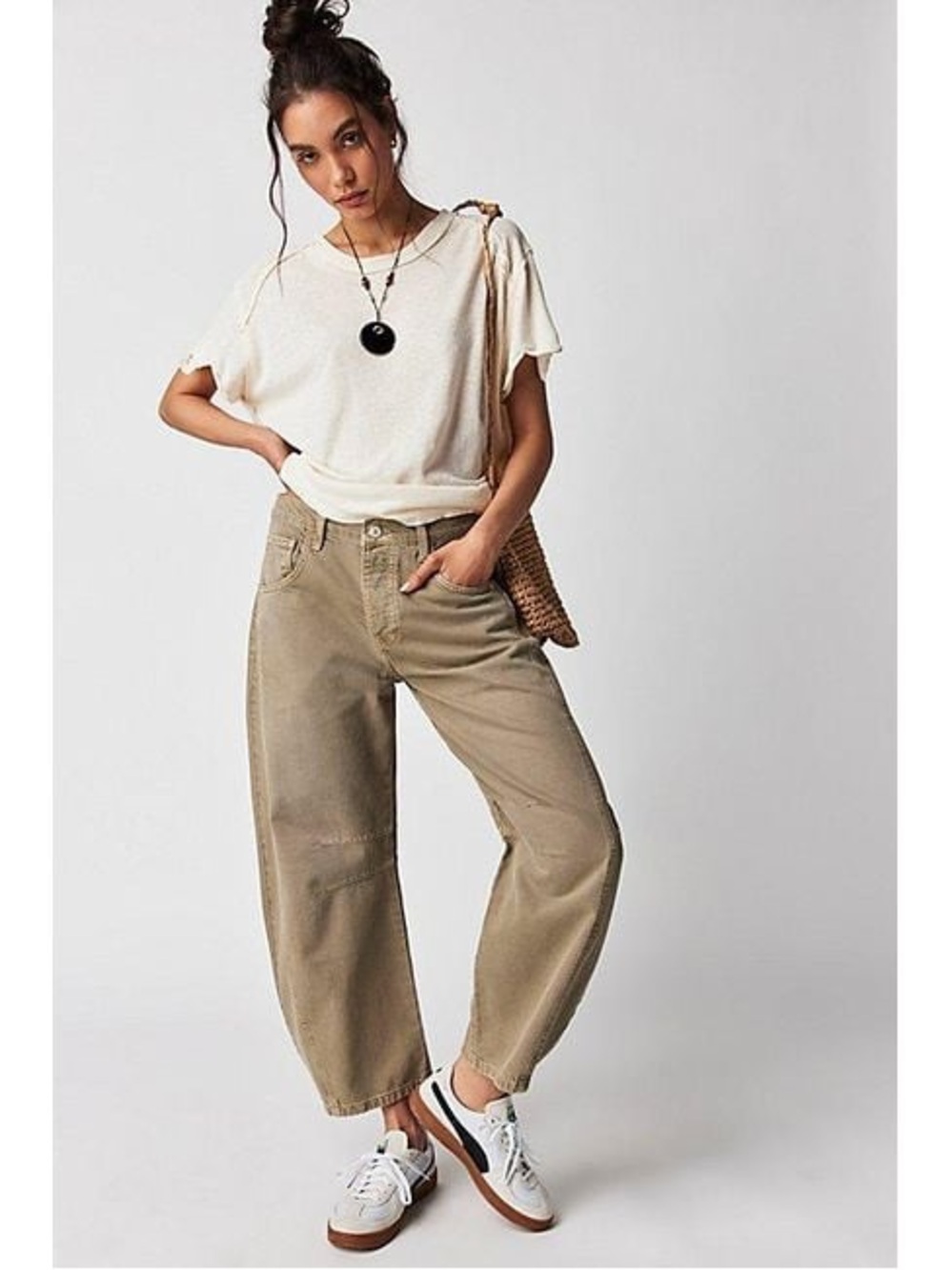 We The Free High-Waist Wide Leg Jeans in Khaki